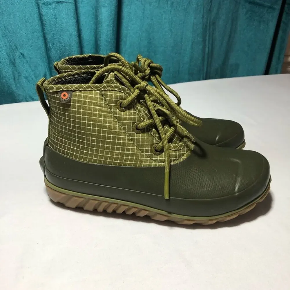 Bogs women lace up casual check waterproof ankle boots army green sz 6 EUC